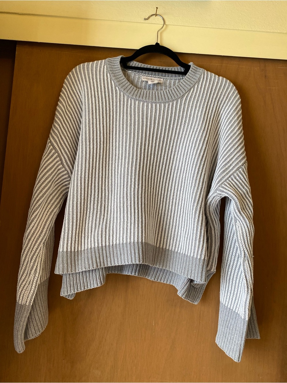 Sincerly Jules Gray & White Ribbed Crewneck Sweater